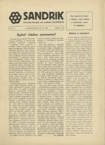 Kniha: Sandrik - závodný časopis nár. podniku Sandrik, č. 6, ročník VII